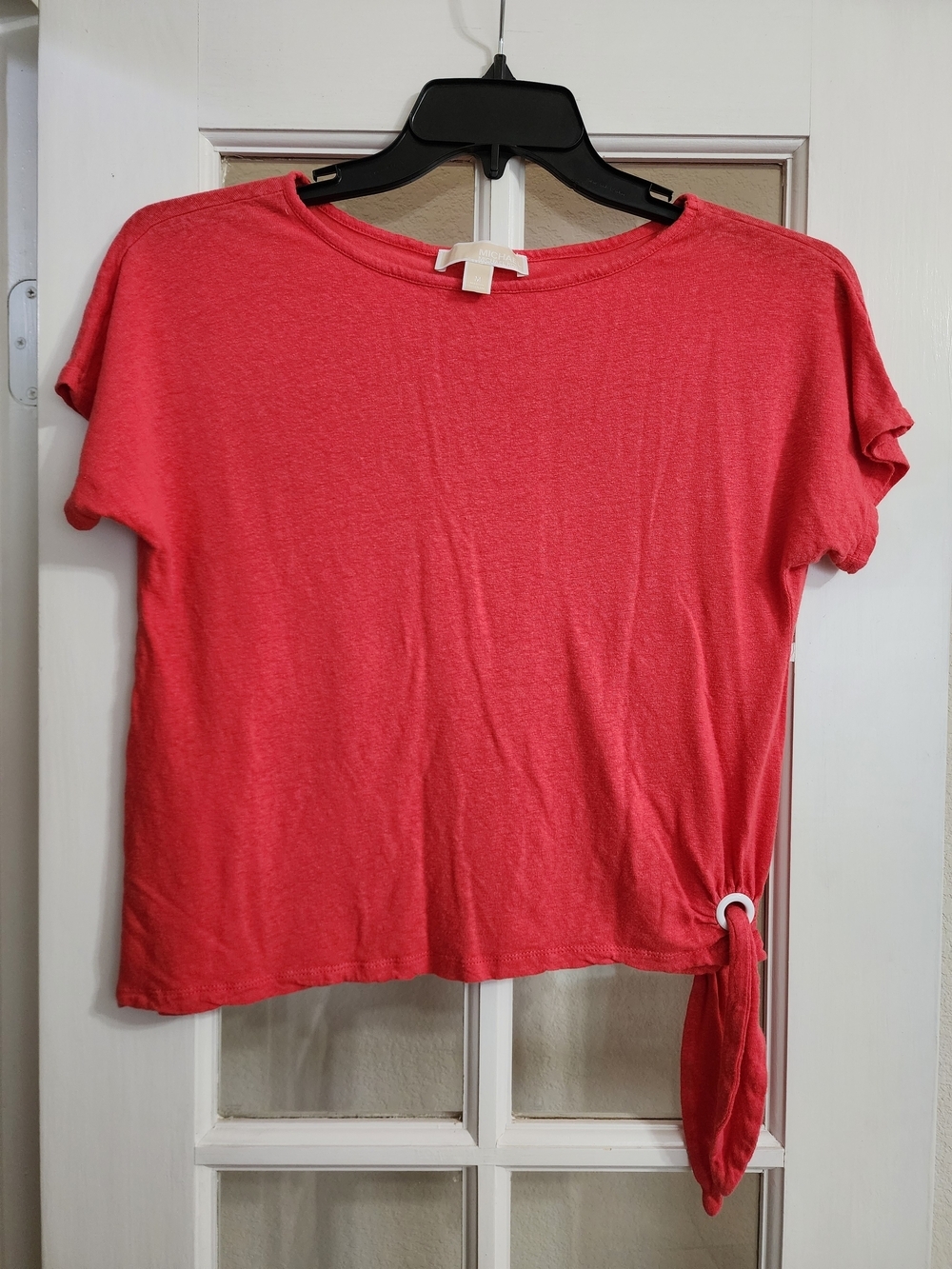 Michael Michael Kors Coral Linen Blend Tie Side Top Ring Detail Medium